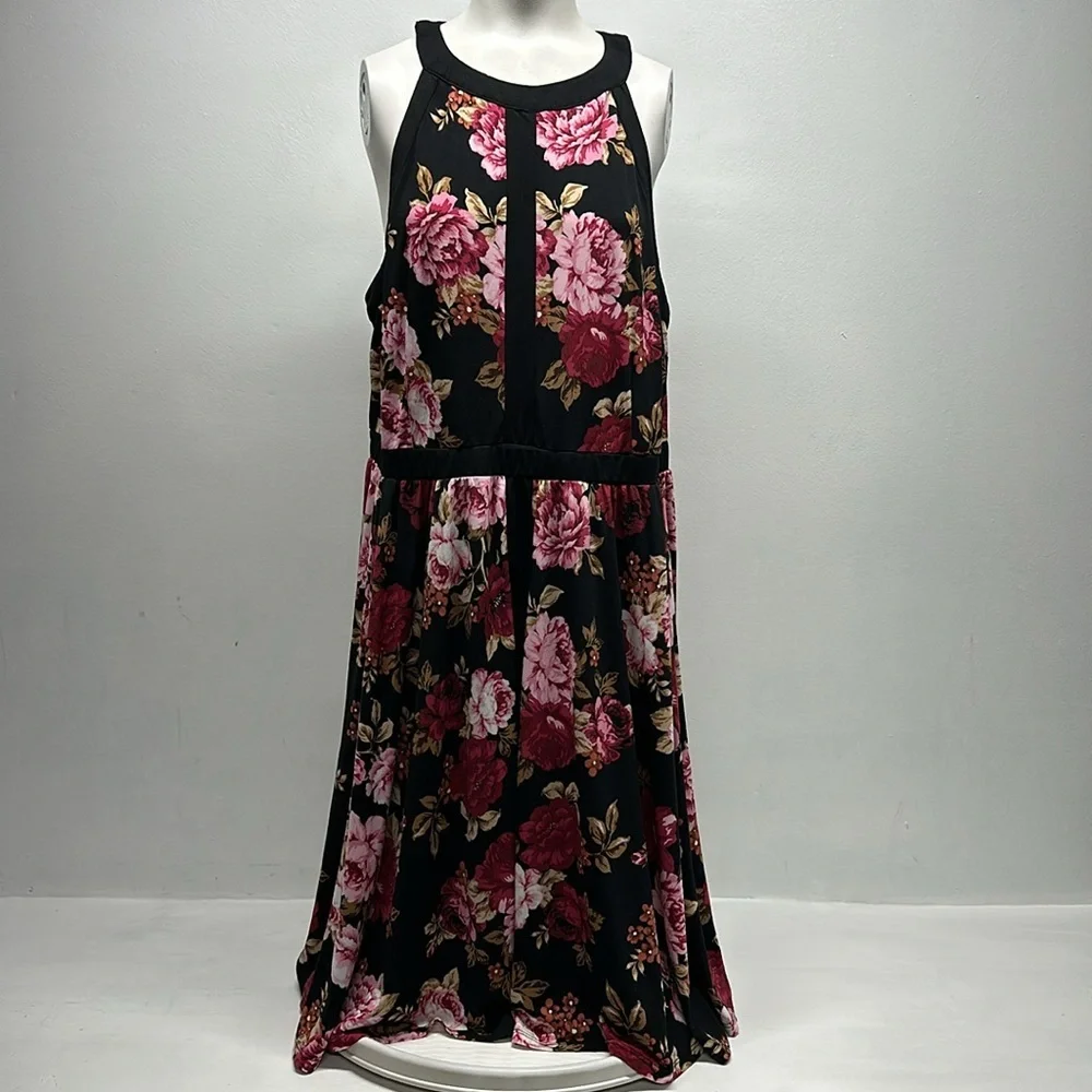 Torrid Mini Studio Knit Skater Dress Sleeveless Stretch Floral Black Size 2X